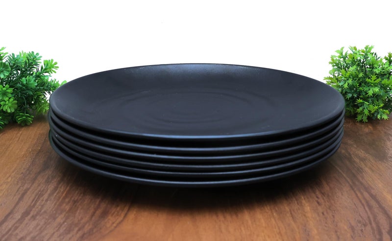 Amar Industries Melamine Dinner Set, Full Plates, Matte Black Spiral Design, Elegant, Unabreakable, Durable, Stylish, Light Weight (Set of 6) - Image 1