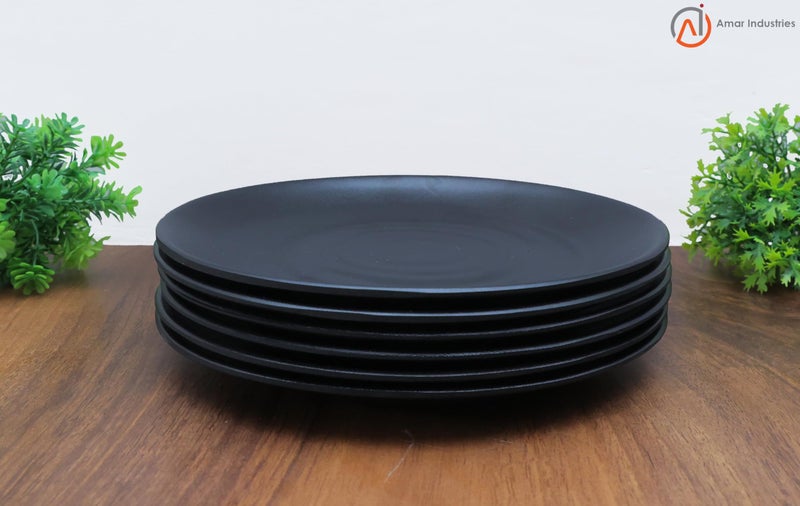 Amar Industries Melamine Dinner Set, Full Plates, Matte Black Spiral Design, Elegant, Unabreakable, Durable, Stylish, Light Weight (Set of 6) - Image 3