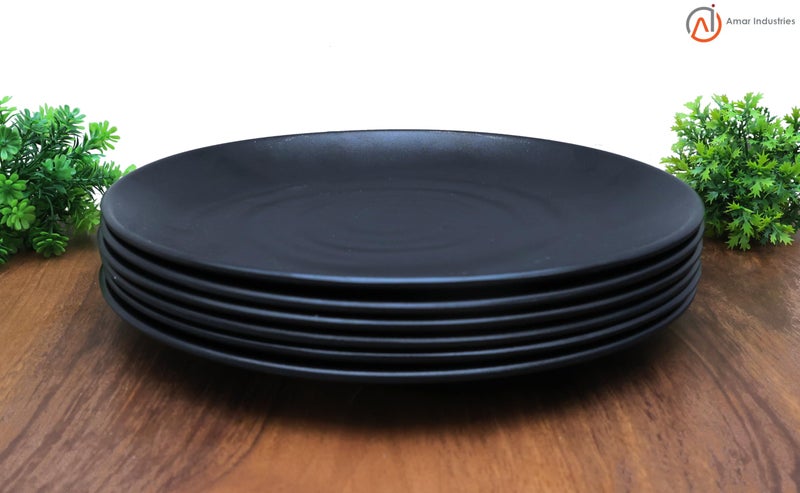 Amar Industries Melamine Dinner Set, Full Plates, Matte Black Spiral Design, Elegant, Unabreakable, Durable, Stylish, Light Weight (Set of 6) - Image 2