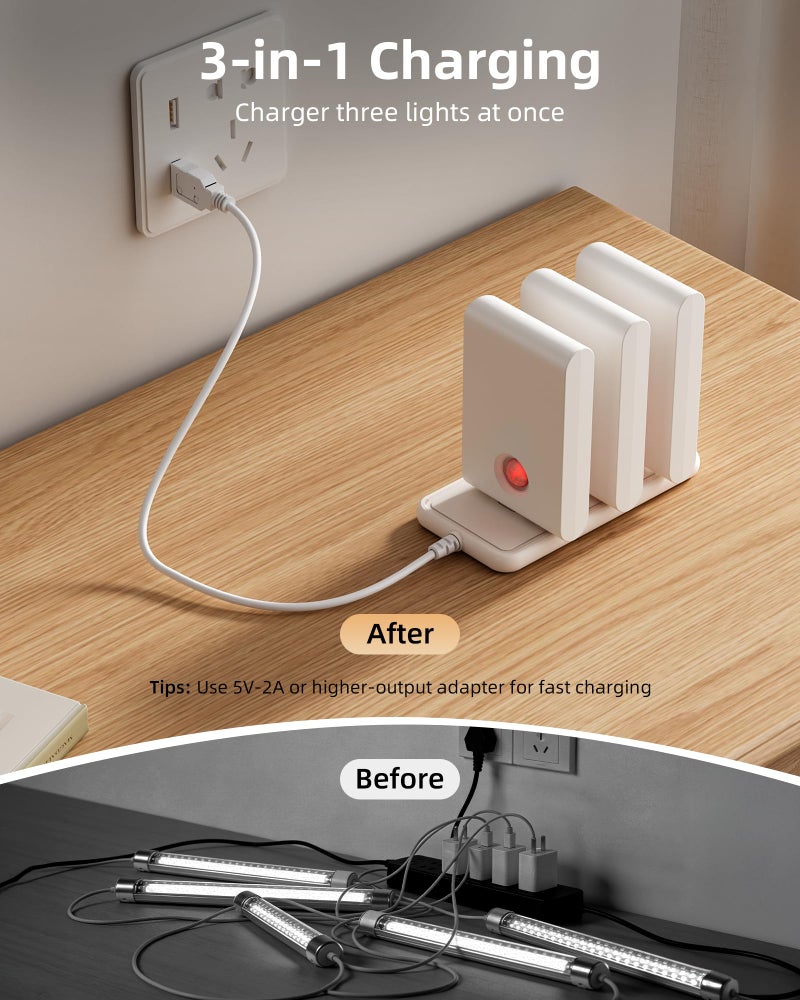 EZVALO 6 Pack Motion Sensor Night Lights with Charging Station, Sync LED Stair Lights Indoor, 1500mAh Rechargeable, Magnetic & Dimmable, 3000K Soft White, Portable Nightlight for Hallway, Stairs - Image 3