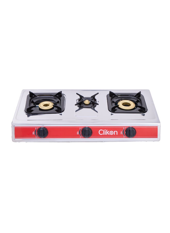 Clikon 3-Burner Stainless Steel Gas Cooktop/Stove CK4253 Silver/Red - Image 1