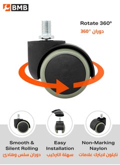 BMB tools Splint Threaded Casters - Swivel - 2 Piece 2inch Black - Non-Marking Stem Mount Caster with Smooth Gliding Shock Absorption Easy Installation - Ideal for Small Displays, Chairs, Desk Wheels  - Image 4