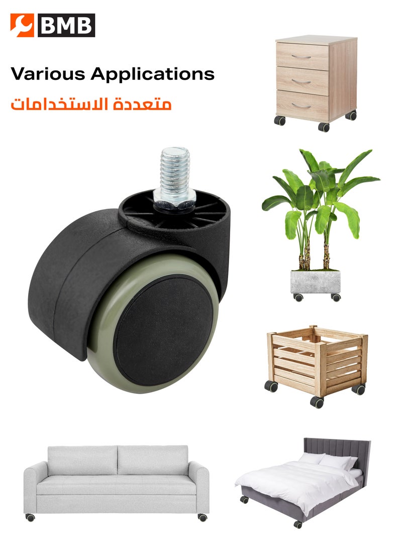 Splint Threaded Casters - Swivel - 2 Piece 2inch Black - Non-Marking Stem Mount Caster with Smooth Gliding Shock Absorption Easy Installation - Ideal for Small Displays, Chairs, Desk Wheels