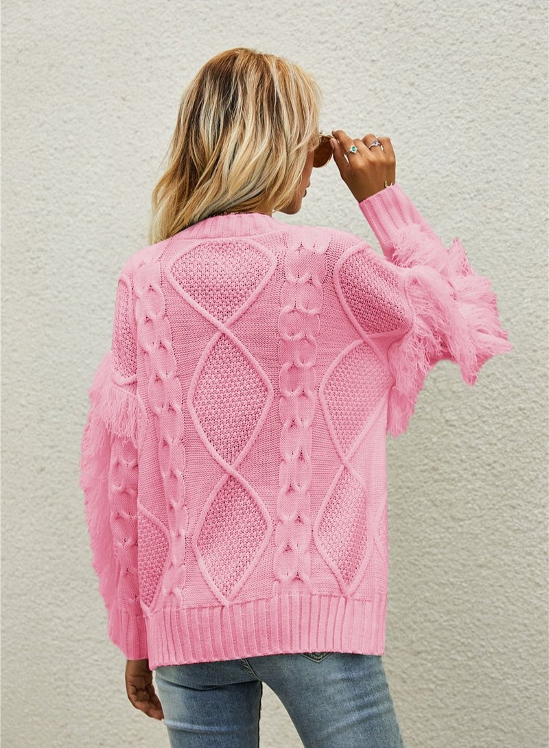 Loquat Top With A Loose Crew Neck And Long Sleeves Pink  - Image 2