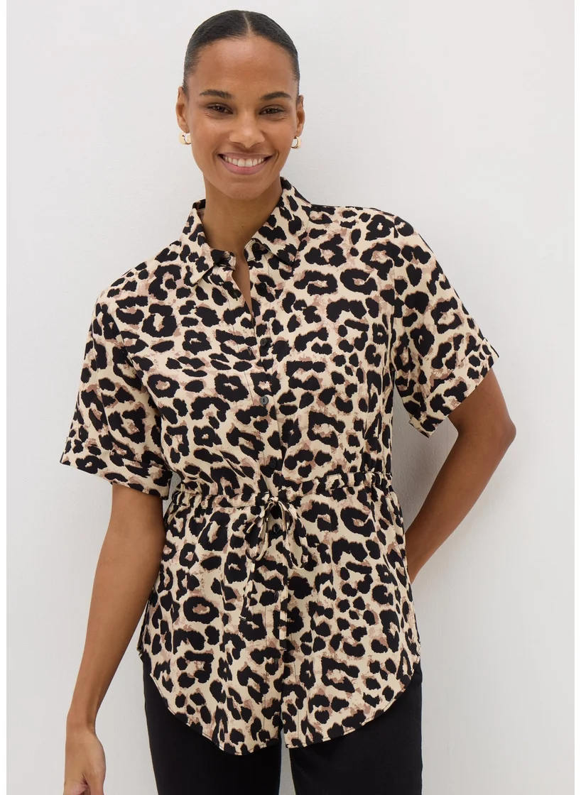 Matalan Brown Leopard Print Tie Waist Longline Shirt