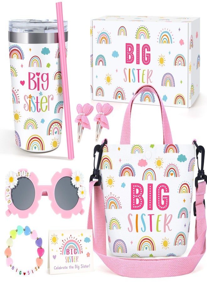 YENCHORN Big Sister Gifts for Girls Cute Promoted to New Big Sister to Be Announcement Gift Set Basket Includes 12OZ Tumbler Canvas Bag Bracelet for Little Girls Gift Ideas for Older Siblings of New Baby - Image 1