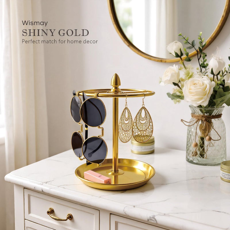 Wismay Sunglasses Organizer, Glasses Display Stand for 12 Pairs, Base Storage for Jewelry (Metal+Gold) - Image 3