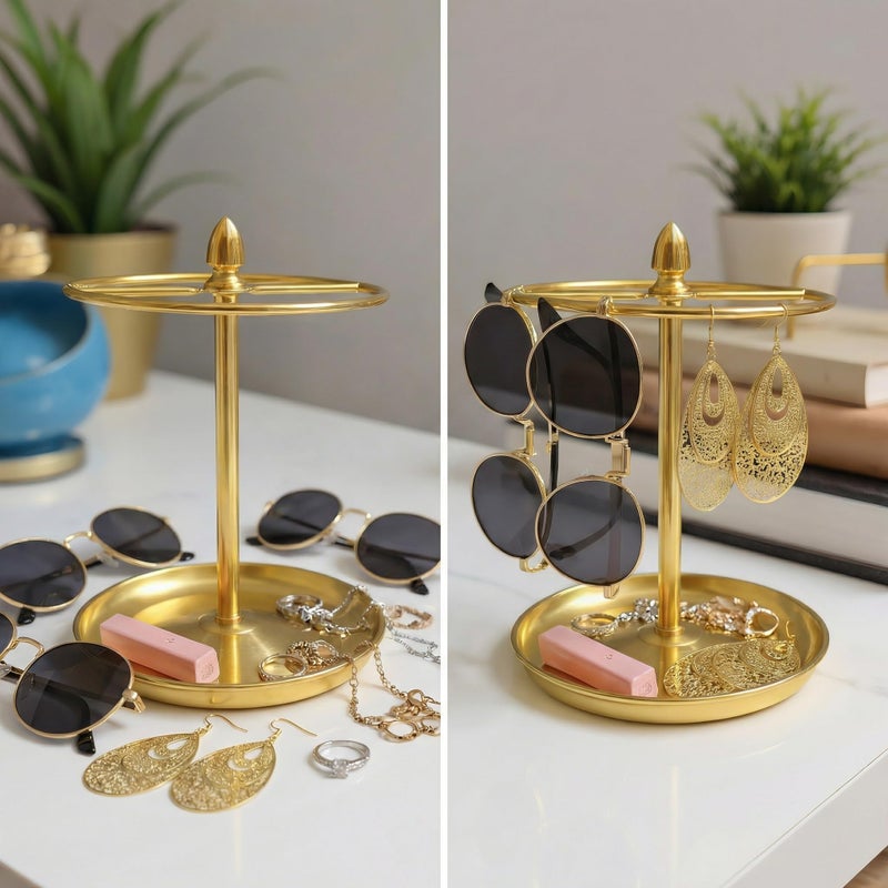 Wismay Sunglasses Organizer, Glasses Display Stand for 12 Pairs, Base Storage for Jewelry (Metal+Gold) - Image 4
