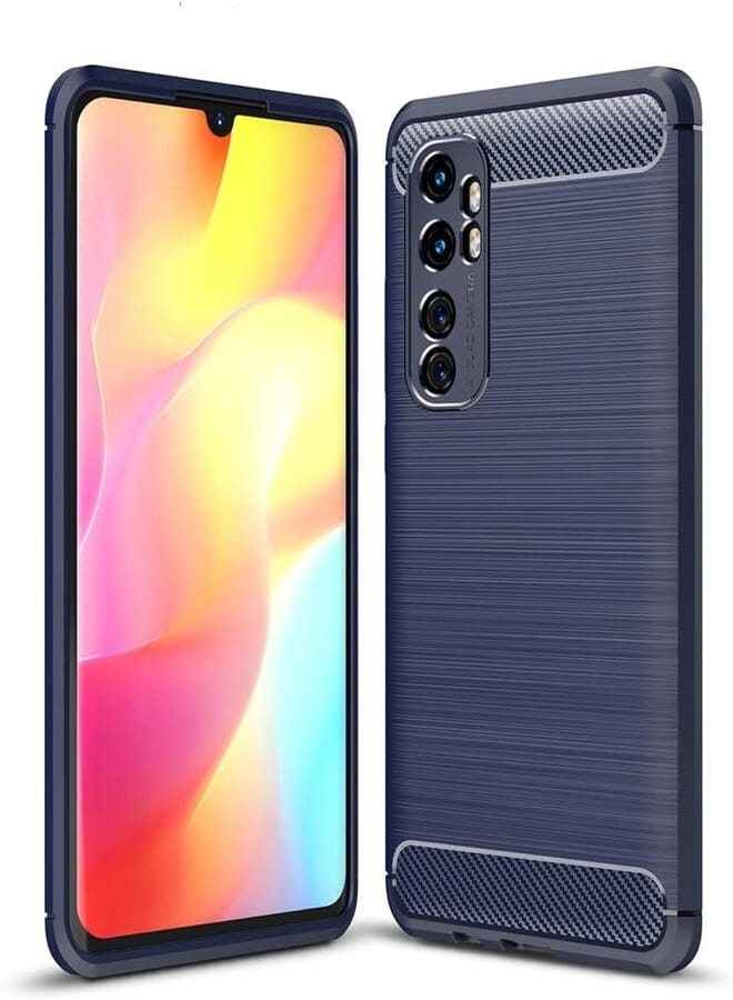 FASCINATION phone case compitable with Mi note 10 lite Carbon Silicone Case Original Flexible Slim Enhanced Durable Anti-Shock Protector for Mi note 10 lite (Blue)