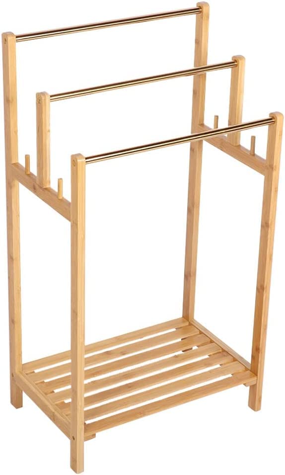 Rosewood Freestanding Wooden Towel Rack for Bathroom Vintage Wood Tier Towel Bar Stand with Bottom Shelf for Towels Washcloths Toiletries Convenient Rack for Drying or Hanging Clothes A54  - Image 2
