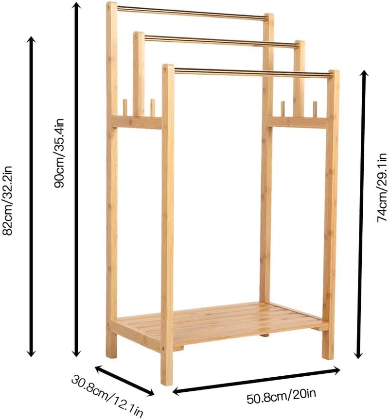 Rosewood Freestanding Wooden Towel Rack for Bathroom Vintage Wood Tier Towel Bar Stand with Bottom Shelf for Towels Washcloths Toiletries Convenient Rack for Drying or Hanging Clothes A54  - Image 3