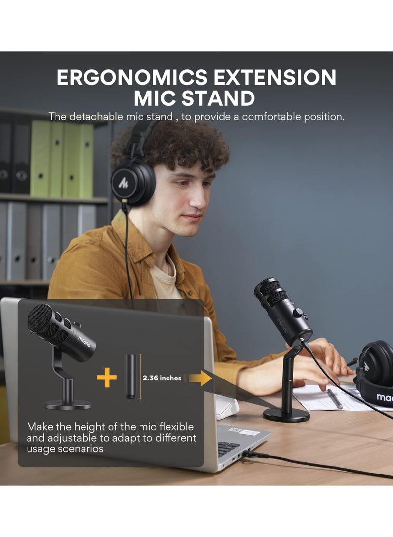ماونو ميكروفون ديناميكي USB PD100U، ميكروفون تسجيل بودكاست مع مقبض كسب، توصيل وتشغيل، هيكل معدني، تقنية عزل الصوت، ميكروفون استوديو قلبي للكمبيوتر الشخصي للبث الصوتي والاستوديو المنزلي - Image 5