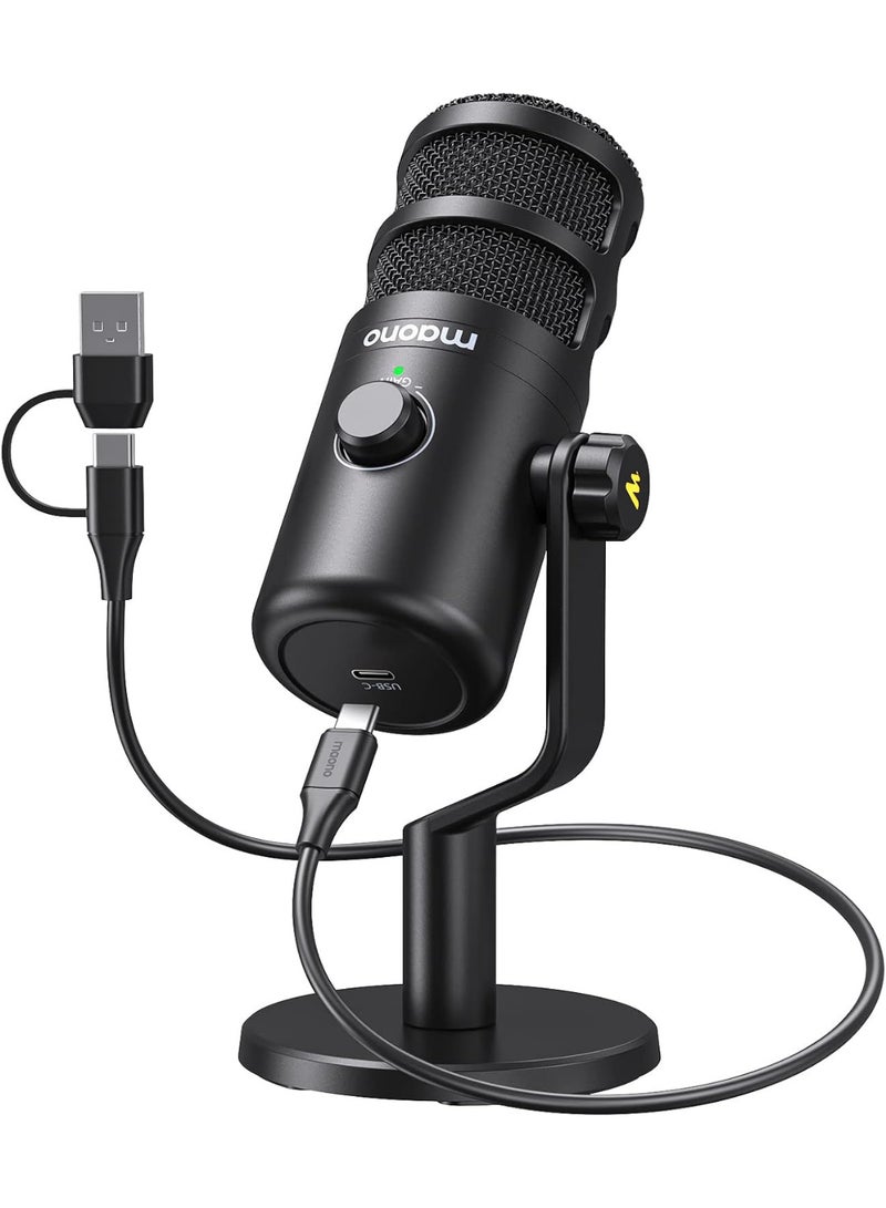 ماونو ميكروفون ديناميكي USB PD100U، ميكروفون تسجيل بودكاست مع مقبض كسب، توصيل وتشغيل، هيكل معدني، تقنية عزل الصوت، ميكروفون استوديو قلبي للكمبيوتر الشخصي للبث الصوتي والاستوديو المنزلي - Image 1