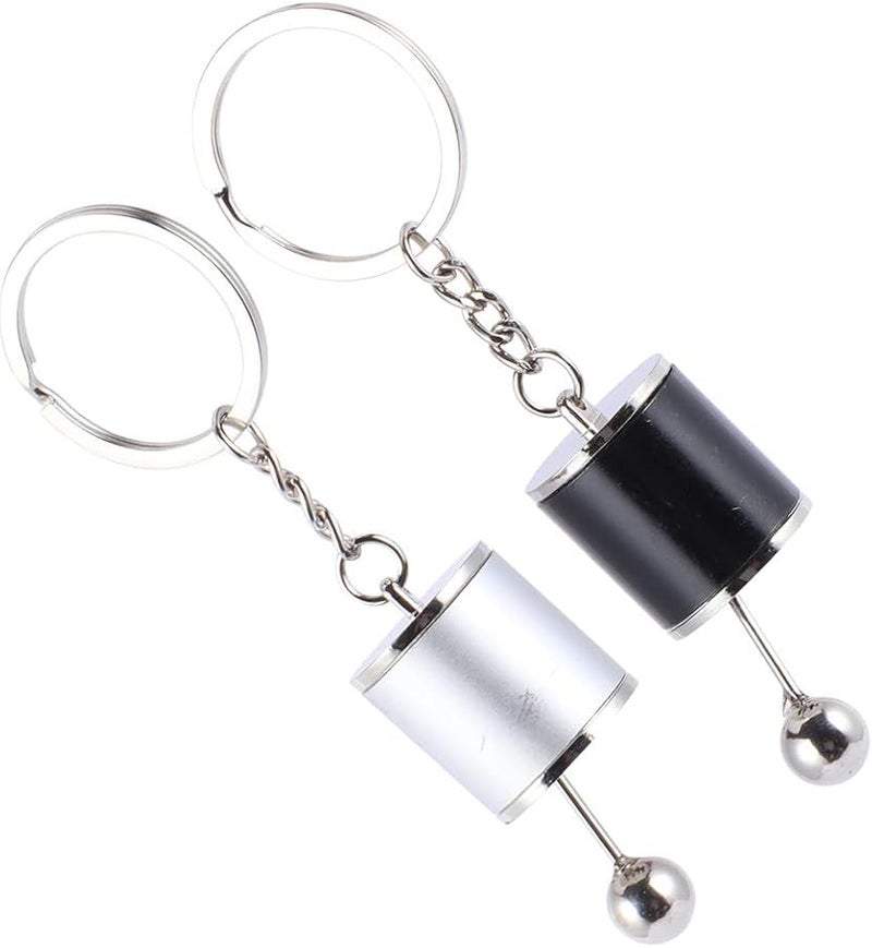 Manual Transmission Gear Keychain Set 2PCS Metal Silver Black Fidget Keyring Car Lovers - Image 1