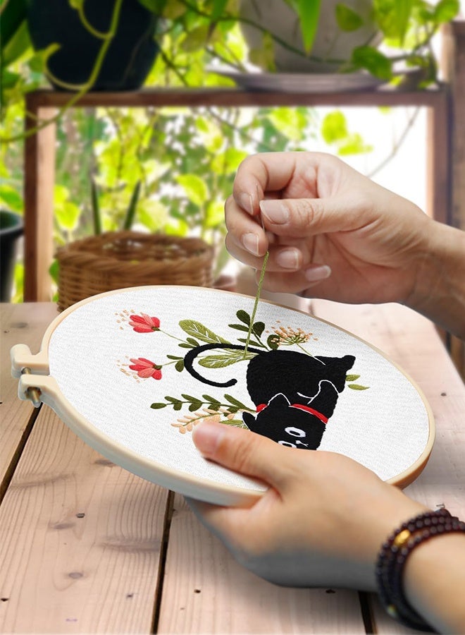 Lemon 2 Pack Embroidery Kit for Adult Beginners, Embroidery DIY Starter Kit, with Black Cat and Flowers Stamped Patterns, Hoop, Tools, Colorful Threads with Needles, Instructions - Image 5