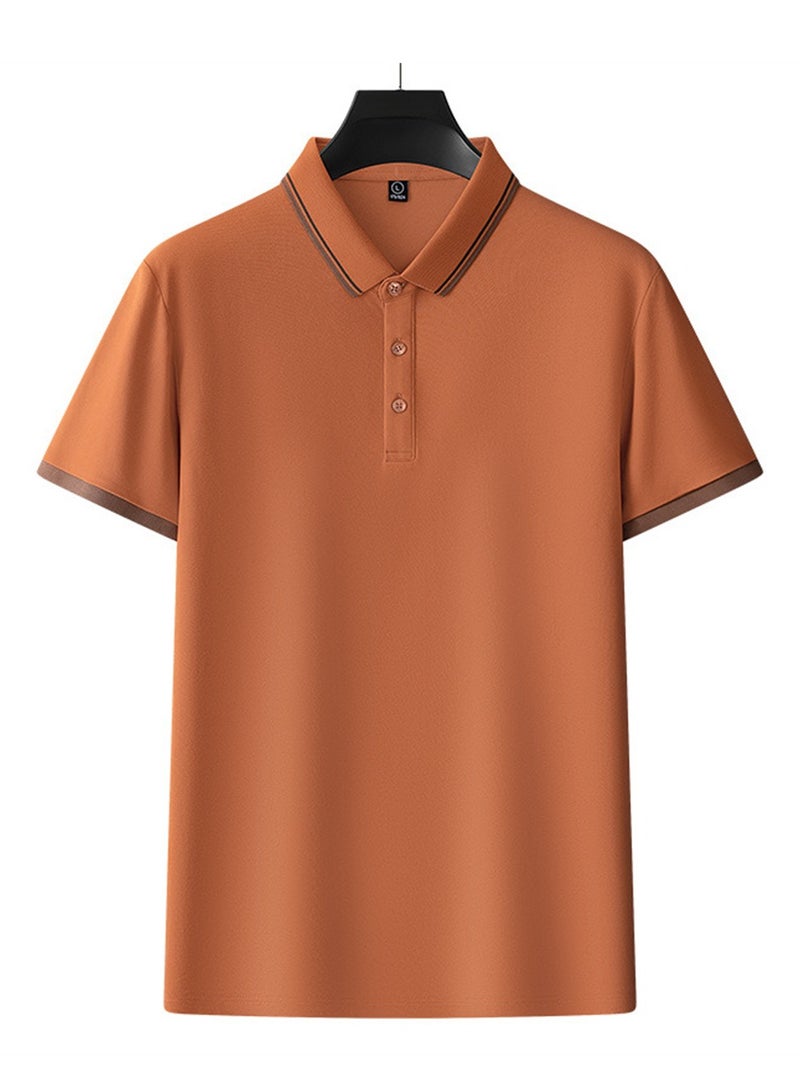 Heavy summer new thin embroidered straight fit short-sleeved business casual men's T-shirt - Image 1