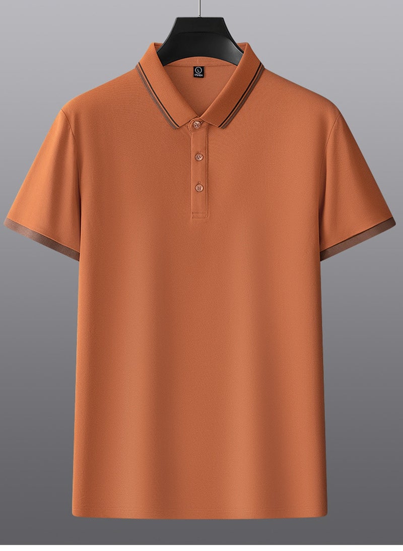 Heavy summer new thin embroidered straight fit short-sleeved business casual men's T-shirt - Image 2