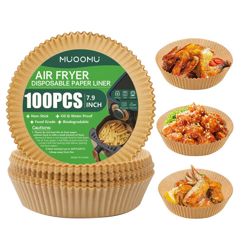 Air Fryer Disposable Paper Liner NonStick Round Parchment AirFryer Accessories Oil Proof Water Proof Cooking Baking Roasting Filter for Microwave Oven Frying Pan100PCS 79inch
