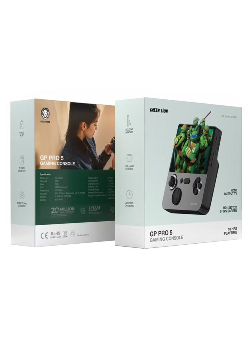 جرين ليون وحدة تحكم ألعاب GP PRO 5 مع حامل مدمج، وقت تشغيل يصل إلى 10 ساعات، شاشة IPS عالية الدقة 5 بوصات، دقة 1280×720 بكسل، سعة بطارية 5000 مللي أمبير/ساعة - أسود - Image 2