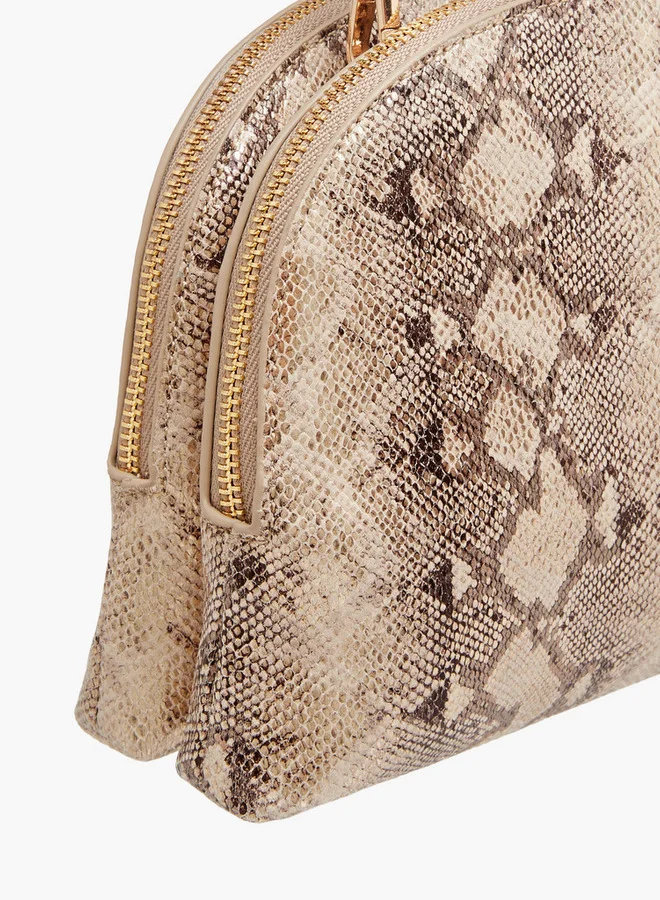 Flora Bella By Shoexpress Women's Animal Print Dome Bag with Detachable Strap and Zip Closure