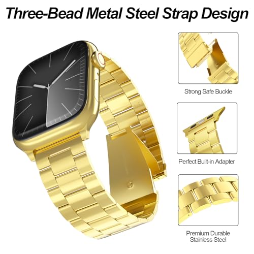 Snyeest 2Pack Compatible for Apple Watch Band 49mm 46mm 45mm 44mm 42mm Stainless Steel Replacement Strap Metal Bands for iWatch Ultra 321 Series 1110987654321SESE2SE3 Women MenBlackGold - Image 3