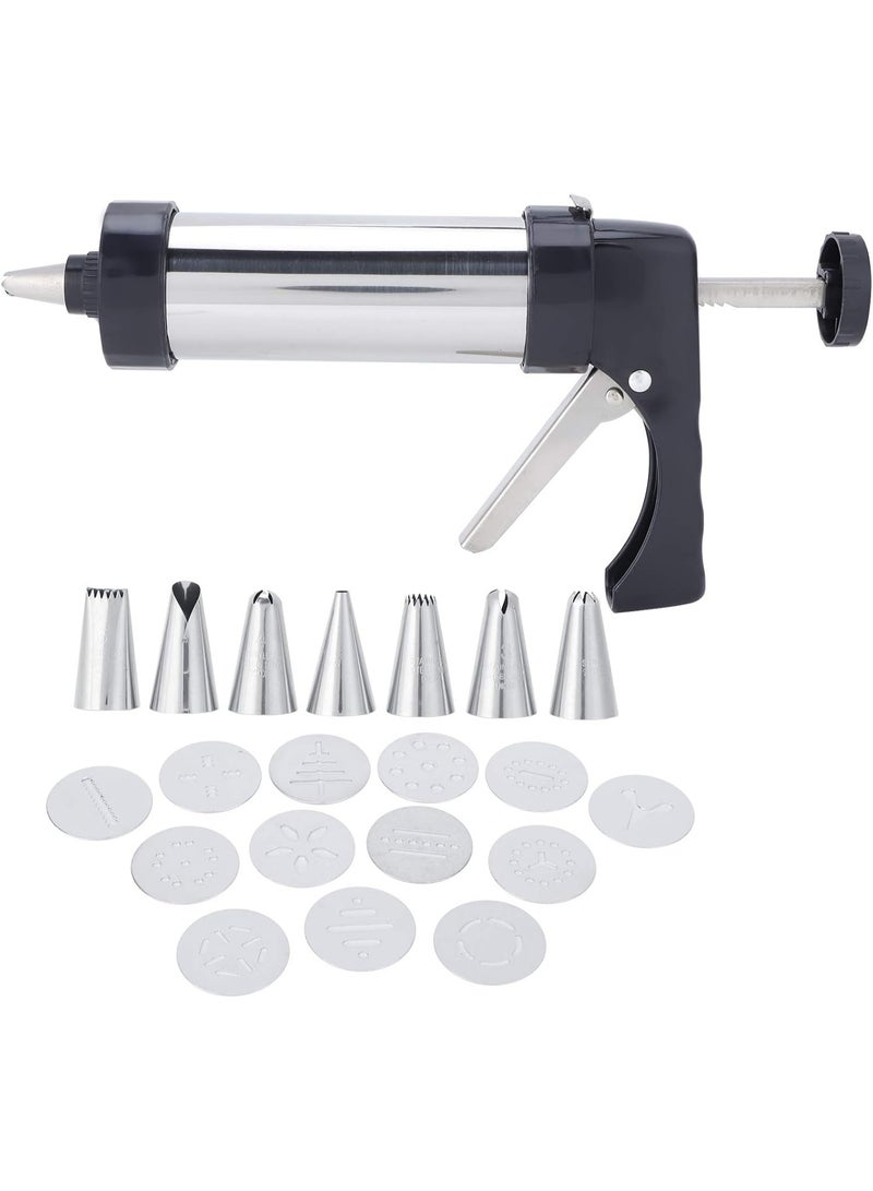 Cookie Press for Baking, Churro Maker Machine, Stainless Steel Spritz Cookie Press Gun kits with 13 Cookie Discs 8 Piping Tips, for Home DIY Biscuit Maker and Cake Icing Decoration - Image 1