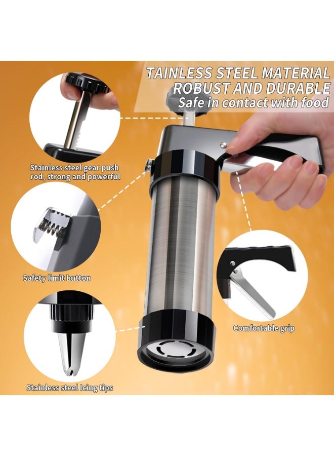Cookie Press for Baking, Churro Maker Machine, Stainless Steel Spritz Cookie Press Gun kits with 13 Cookie Discs 8 Piping Tips, for Home DIY Biscuit Maker and Cake Icing Decoration - Image 4