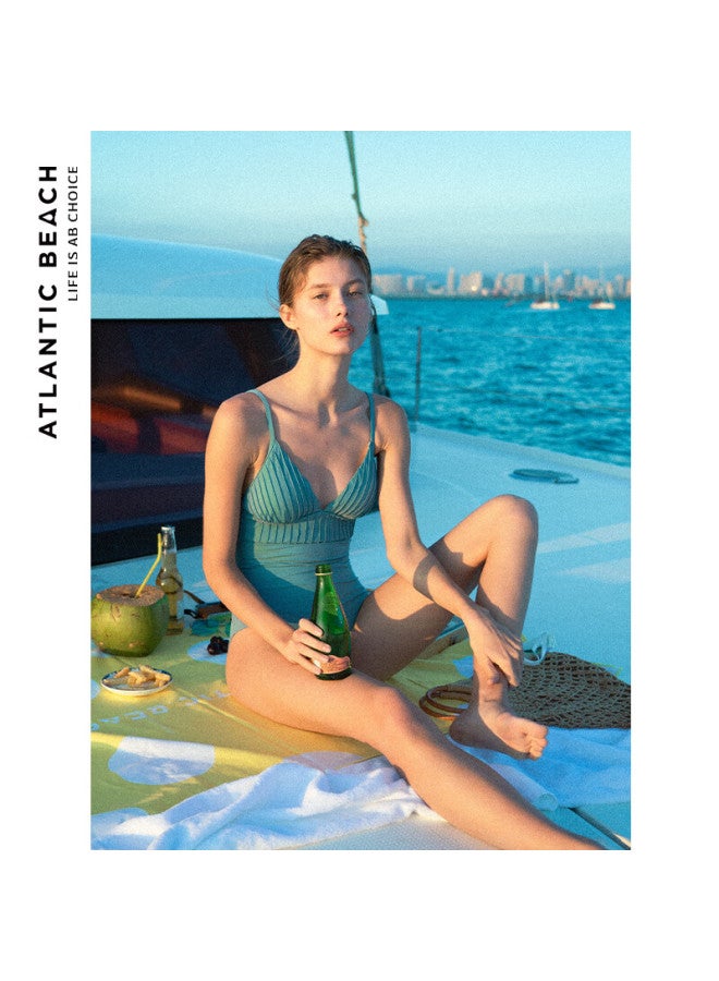 Atlanticbeach 2025 New Popular Hot Spring Swimsuit For Women, Summer Sun Protection Conservative Tummy-covering Slimming Fashion One-piece Swimwear With High-end Feel - Image 1