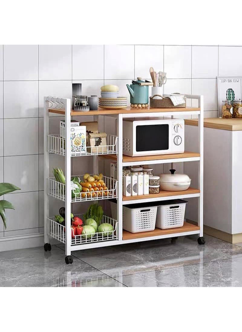 AGD - Kitchen Stand Microwave Holder 4-Tier Multi-Use Storage Rack with Wire Side Baskets for Vegetables and Fruits, Hooks for Hanging Spoons and Towels, Solid Frame 80*30*103cm - Image 1