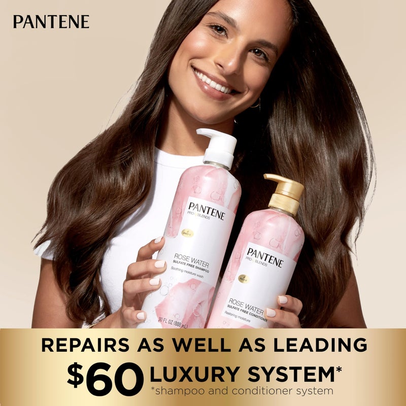Pantene Sulfate Free Rose Water Shampoo, Soothes, Replenishes Hydration, Safe for Color Treated Hair, Nutrient Infused with Vitamin B5 and Antioxidants, Pro-V Blends, 30.0 oz - Image 4