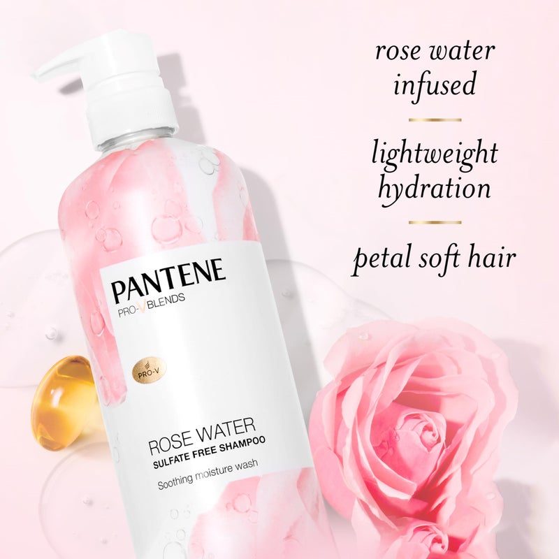 Pantene Sulfate Free Rose Water Shampoo, Soothes, Replenishes Hydration, Safe for Color Treated Hair, Nutrient Infused with Vitamin B5 and Antioxidants, Pro-V Blends, 30.0 oz - Image 5