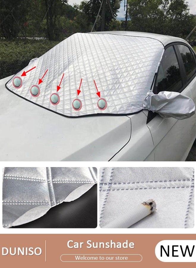 DUNISO غطاء ثلجي للزجاج الأمامي المغناطيسي للسيارة للثلج والثلج لأي طقس شتوي وصيف سميك خارجي من الصقيع وغطاء ثلجي للزجاج الأمامي مع غطاء مرآة جانبية وملحقات كتلة الأشعة فوق البنفسجية - Image 1