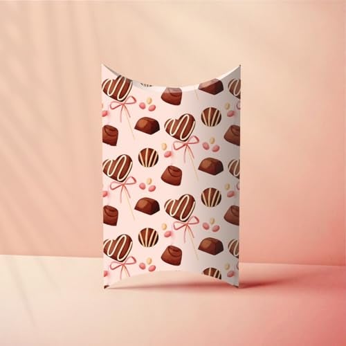 mudrit Pillow Paper Boxes - Set of 50 with Jute Twine | Decorative Folding Paper Gift Boxes for Gifting Chocolates, Dryfruits, and Candies | Size 5.5" x 3.5" (Brown) - Image 1