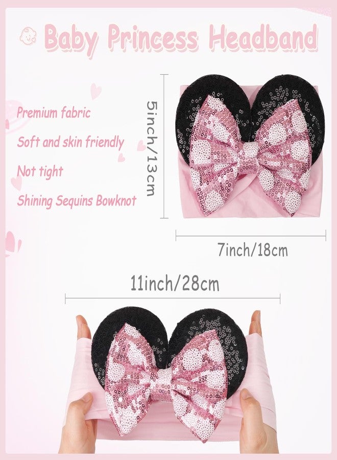 BBgifts طقم من 2 قطعة من أربطة رأس كبيرة على شكل أذن فأر للبنات مع رباط لامع، رباط شعر واسع من النايلون، ملابس رأس لحديقة الألعاب، رباط شعر مزين للأطفال، مستلزمات الحفلات - Image 2