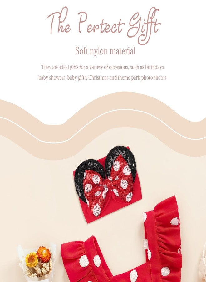 BBgifts طقم من 2 قطعة من أربطة رأس كبيرة على شكل أذن فأر للبنات مع رباط لامع، رباط شعر واسع من النايلون، ملابس رأس لحديقة الألعاب، رباط شعر مزين للأطفال، مستلزمات الحفلات - Image 5