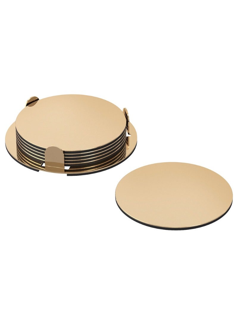 Brass-Colored Coasters with Holder – Set of 6  - Image 1