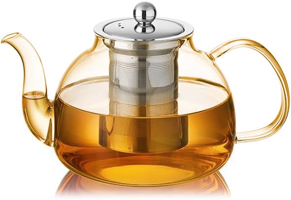 DOPUDO 40OZ 1200ML Glass Teapot with Infuser Stovetop Safe Clear Glass Tea Pot Kettle Borosilicate Tea Pot with Infusers Filter for Loose Tea Tea Kettle Dishwasher Safe Champagne - Image 1
