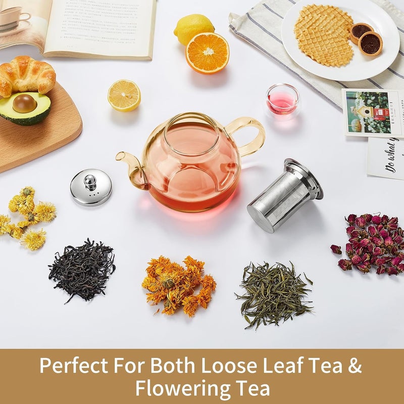 DOPUDO 40OZ 1200ML Glass Teapot with Infuser Stovetop Safe Clear Glass Tea Pot Kettle Borosilicate Tea Pot with Infusers Filter for Loose Tea Tea Kettle Dishwasher Safe Champagne - Image 3