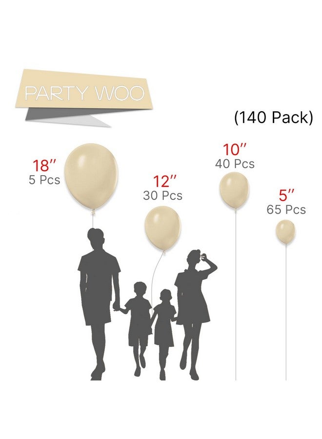 PartyWoo Light Brown Balloons 140 pcs Different Sizes Pack of 18 12 10 5 Inch Tan Boho Neutral Beige Cream Nude Balloon Arch Kit Garland for Baby Shower Graduation Birthday Party Decorations Brown-F56 - Image 2