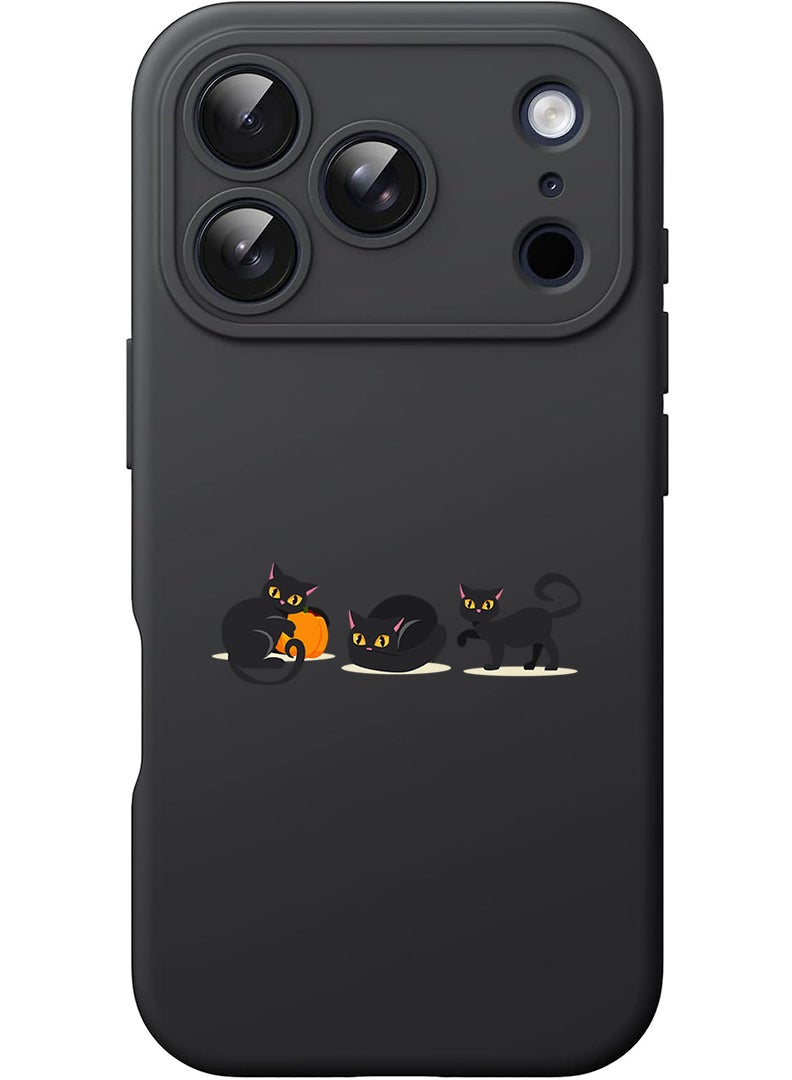 Theodor Protective Slim Fit Case Liquid Silicone Cover with Full Body Protection Anti-Scratch Shockproof Case For Apple iPhone 17 Pro (Black) Cat pumpkin Halloween-01 - Image 1