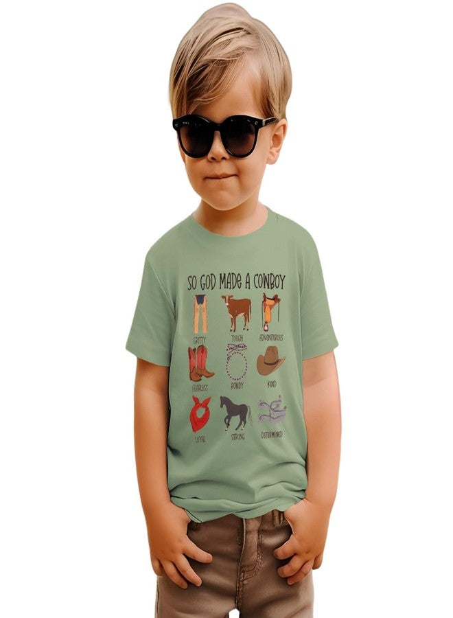 KEKEMI Toddler Boy Girl Cowboy Shirts So God Made A Cowboy Bible Verse Religious Tshirt Christian Outfits Short Sleeve Tees(Green,12-18Months) - Image 1