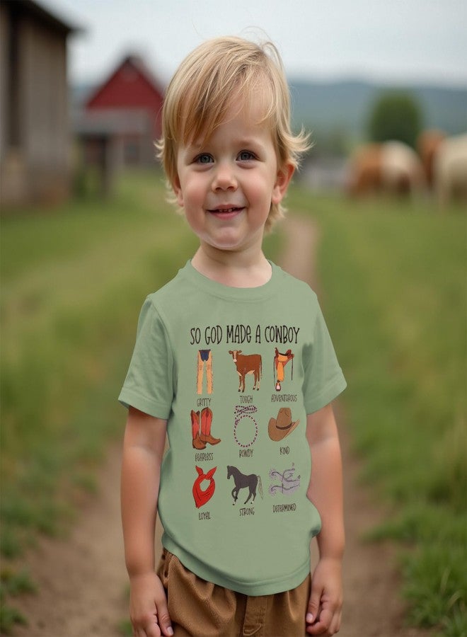 KEKEMI Toddler Boy Girl Cowboy Shirts So God Made A Cowboy Bible Verse Religious Tshirt Christian Outfits Short Sleeve Tees(Green,12-18Months) - Image 2