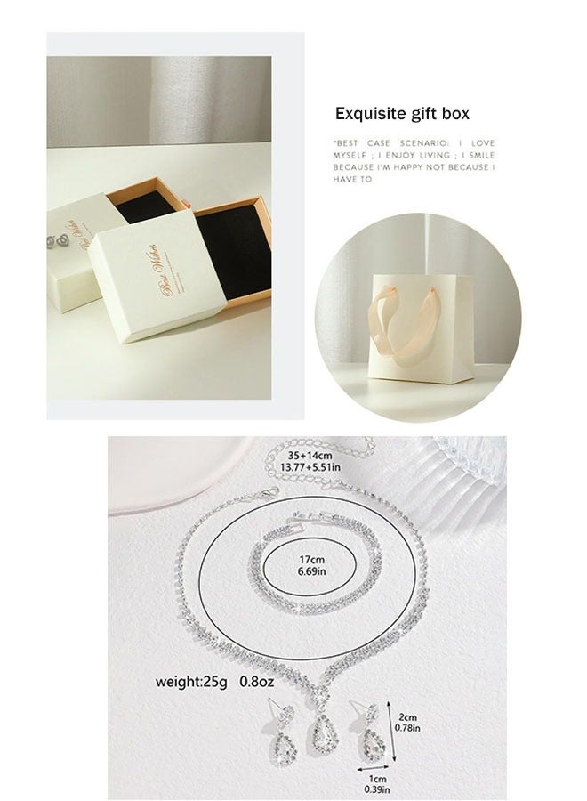 3-piece elegant silver women's prom jewelry set - rhinestone necklace, earrings and bracelet - women's clavicle necklace, bridal accessories, teardrop-shaped crystal evening dress accessories - Image 2