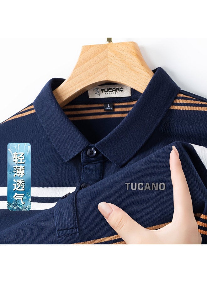 Tucano men's Classic Striped Collar Business Casual Breathable Short-sleeve Polo Shirt T-shirt - Image 2