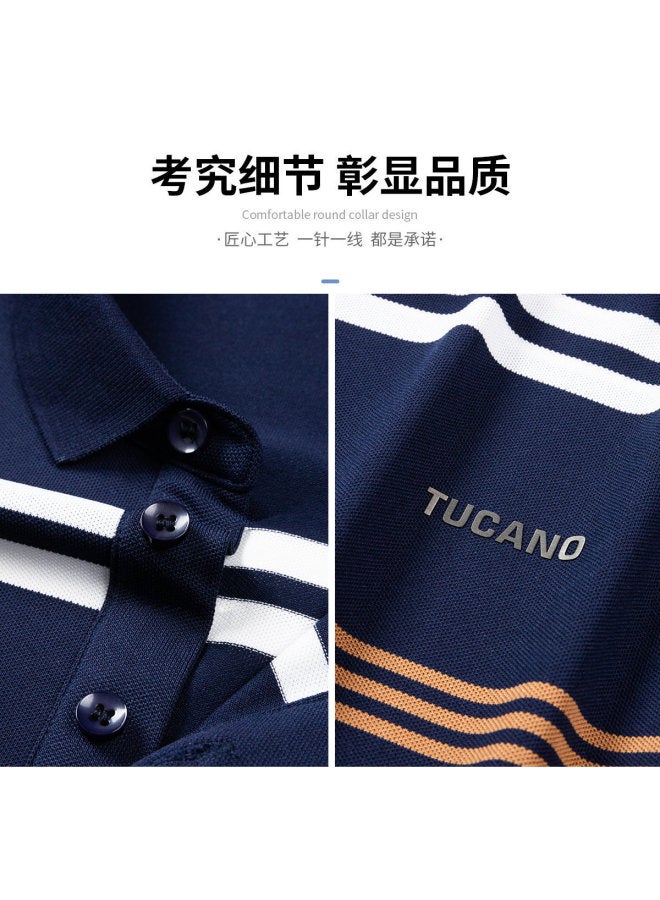 Tucano men's Classic Striped Collar Business Casual Breathable Short-sleeve Polo Shirt T-shirt - Image 5