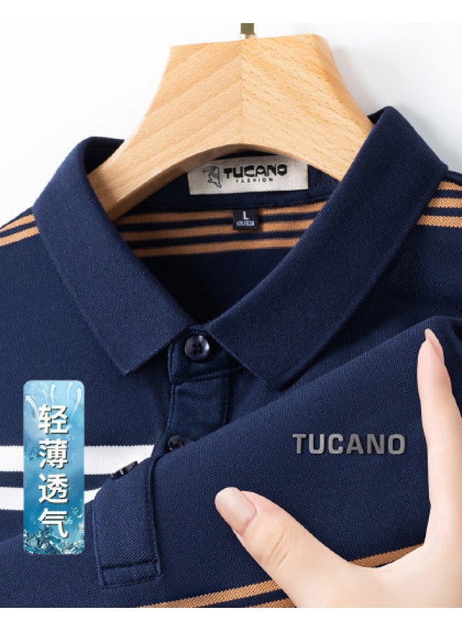 Tucano men's Classic Striped Collar Business Casual Breathable Short-sleeve Polo Shirt T-shirt - Image 1