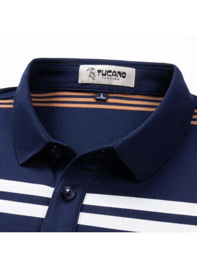 Tucano men's Classic Striped Collar Business Casual Breathable Short-sleeve Polo Shirt T-shirt - Image 3
