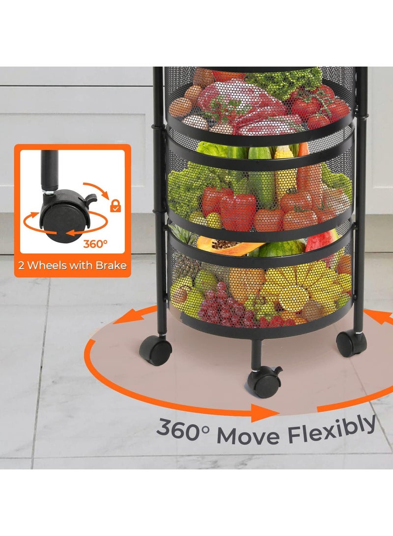 Todeco Multi-Function Rotating Storage Rack, 4-Tier Round Kitchen Storage Shelf on Wheels, Floor-Standing Fruit Vegetable Storage Basket, Household Storage Organizer for Kitchen Living Room, Black - Image 5