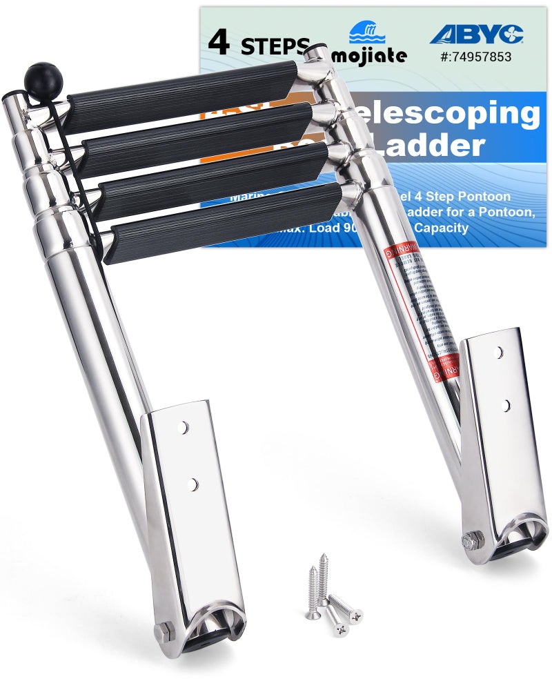 Mojiate 4-Step Telescoping Boat Ladder | Marine-Grade 316 Stainless Steel | 900lb Capacity | Anti-Slip Treads & Dual Handrails | Collapsible for Pontoon, Yacht & Dock - Image 1