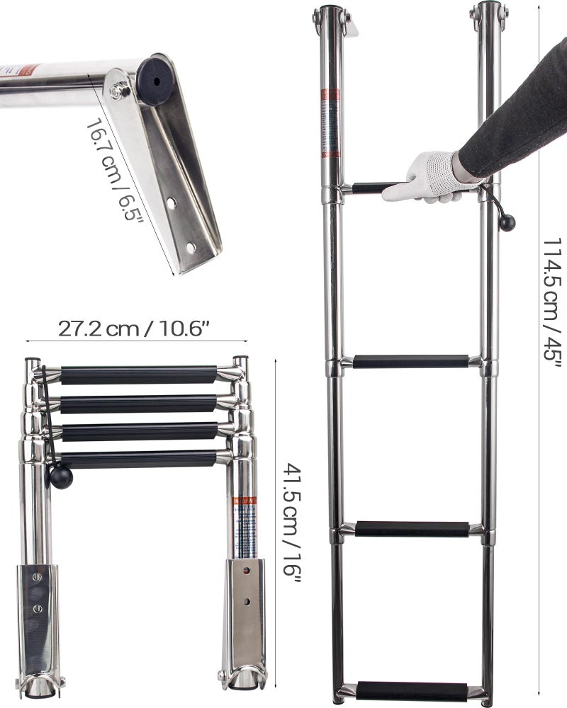Mojiate 4-Step Telescoping Boat Ladder | Marine-Grade 316 Stainless Steel | 900lb Capacity | Anti-Slip Treads & Dual Handrails | Collapsible for Pontoon, Yacht & Dock - Image 2
